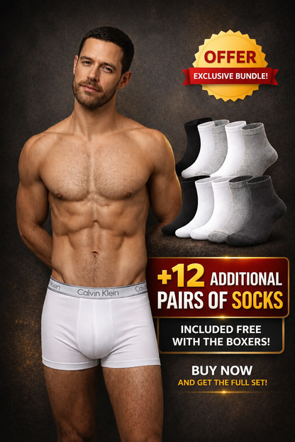 🔥Calvin Klein Boxer Briefs 12-Pack Deal - Buy 6 and Get 12 + 12 Socks 50% OFF